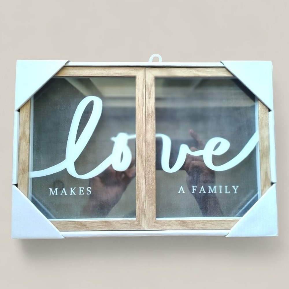 Love Makes A Family Wall Decor Wood Window Pane Framed Glass Art Farmhouse